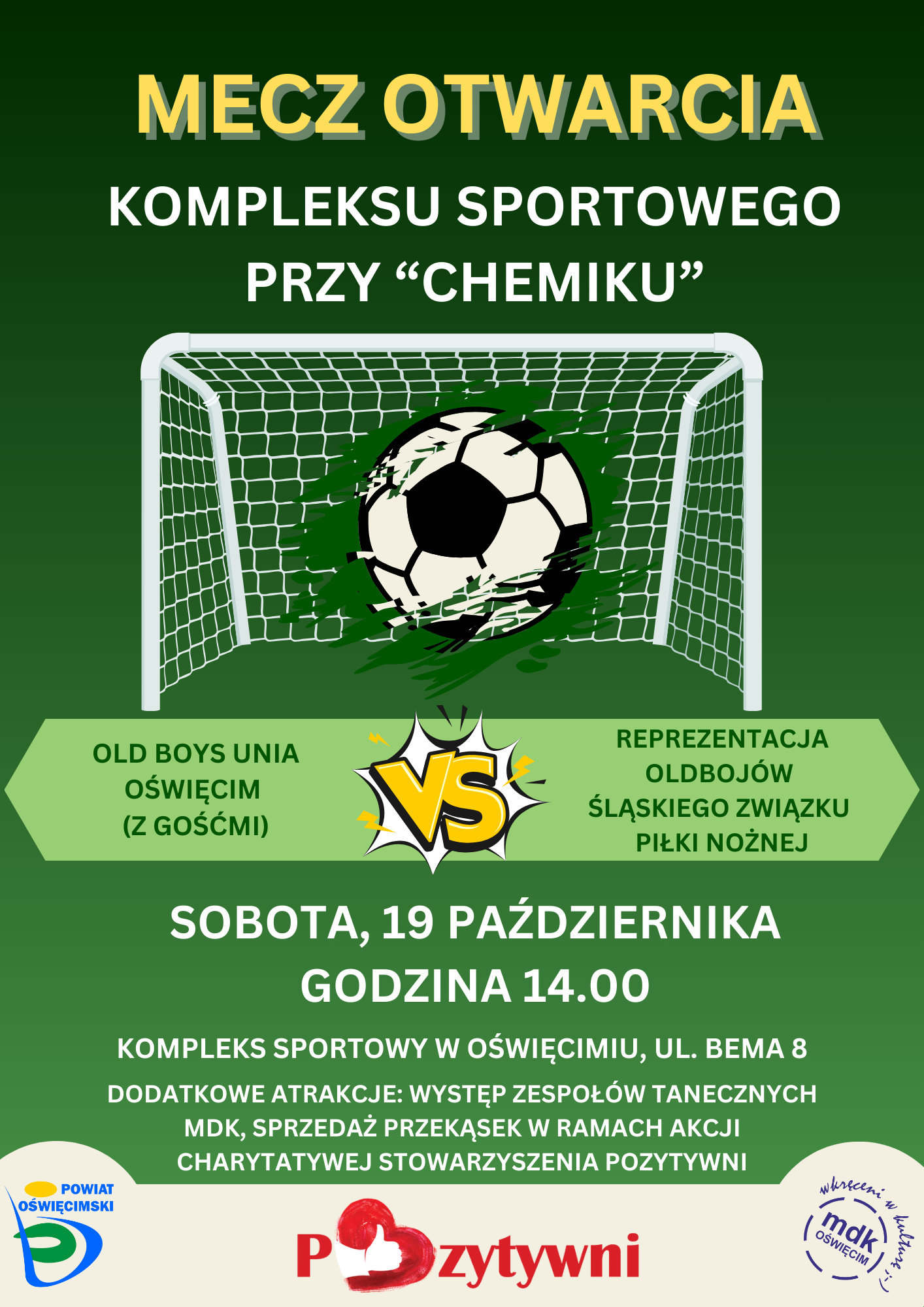 Plakat informujący o wielkim otwarciu kompleksu sportowego przy Chemiku