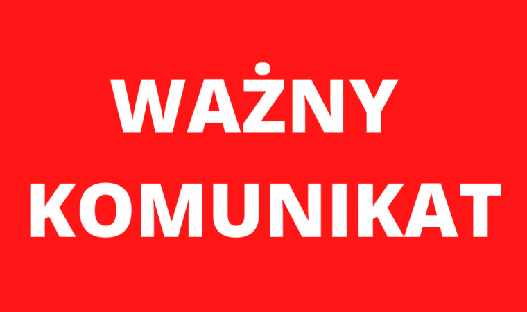 Baner z tekstem: Ważny komunikat. Biały napis na czerwonym tle.