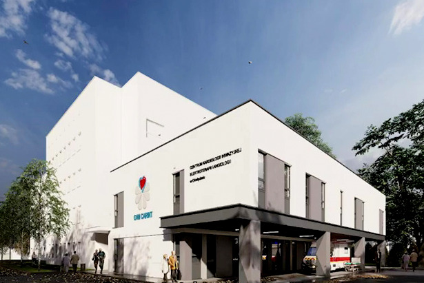 Wizualizacja rozbudowanego budynku centrum kardiologii przy szpitalu w Oświęcimiu.