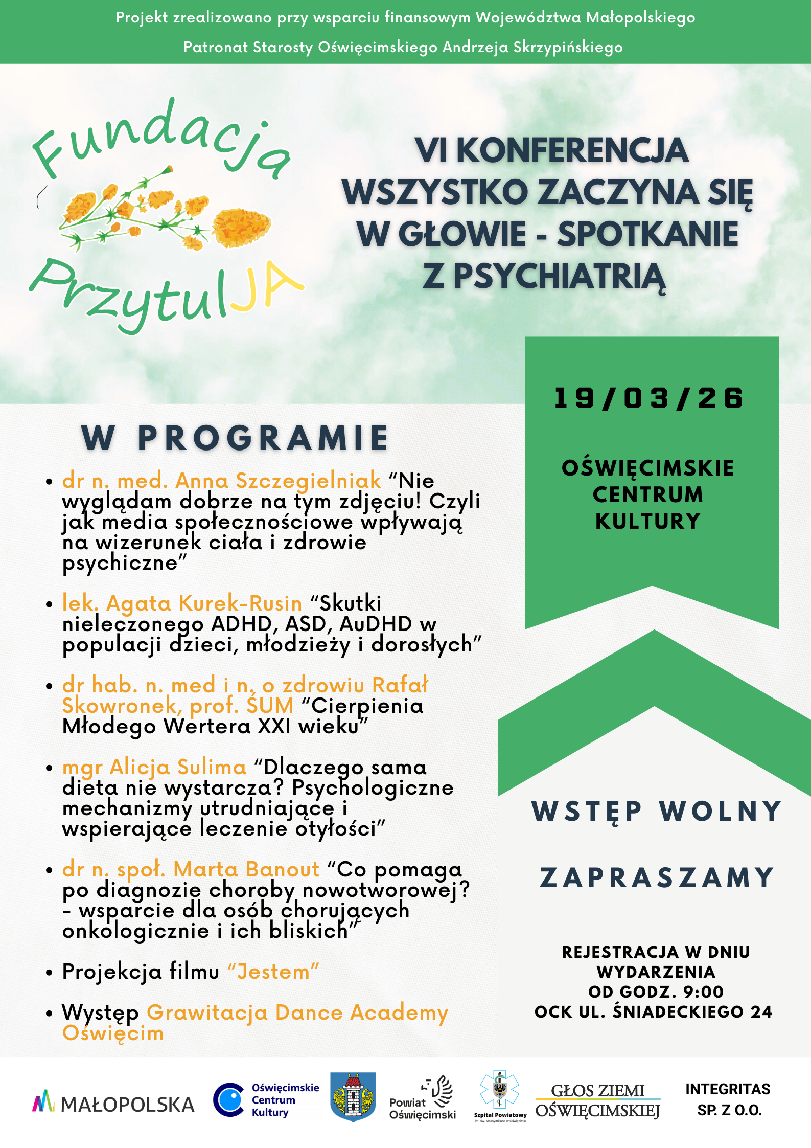 Plakat informujący o konferencji i prelegentach