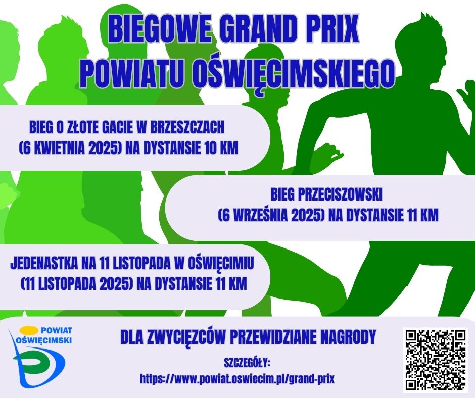 Plakat informujący o Biegowym Grand Prix Powiatu Oświęcimskiego