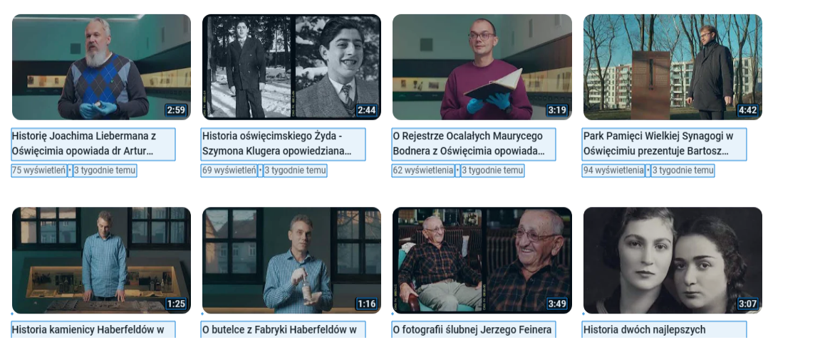 Ikonki filmów na YouTube na profilu Muzeum Żydowskiego