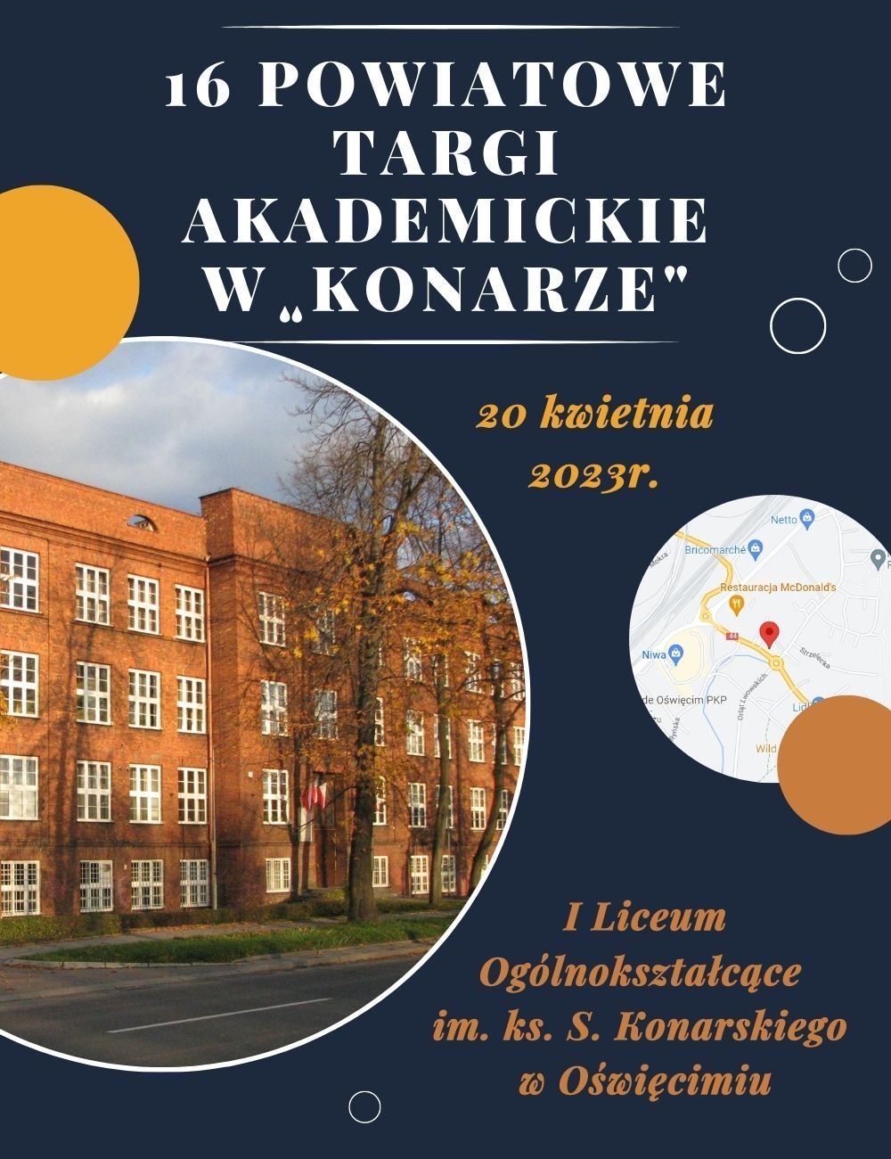 Plakat z nazwą Targi Akademickie w Konarze