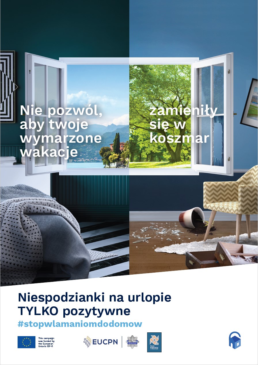 Grafika prezentująca zabezpieczone mieszkanie przed włamywaczami i takie po włamaniu