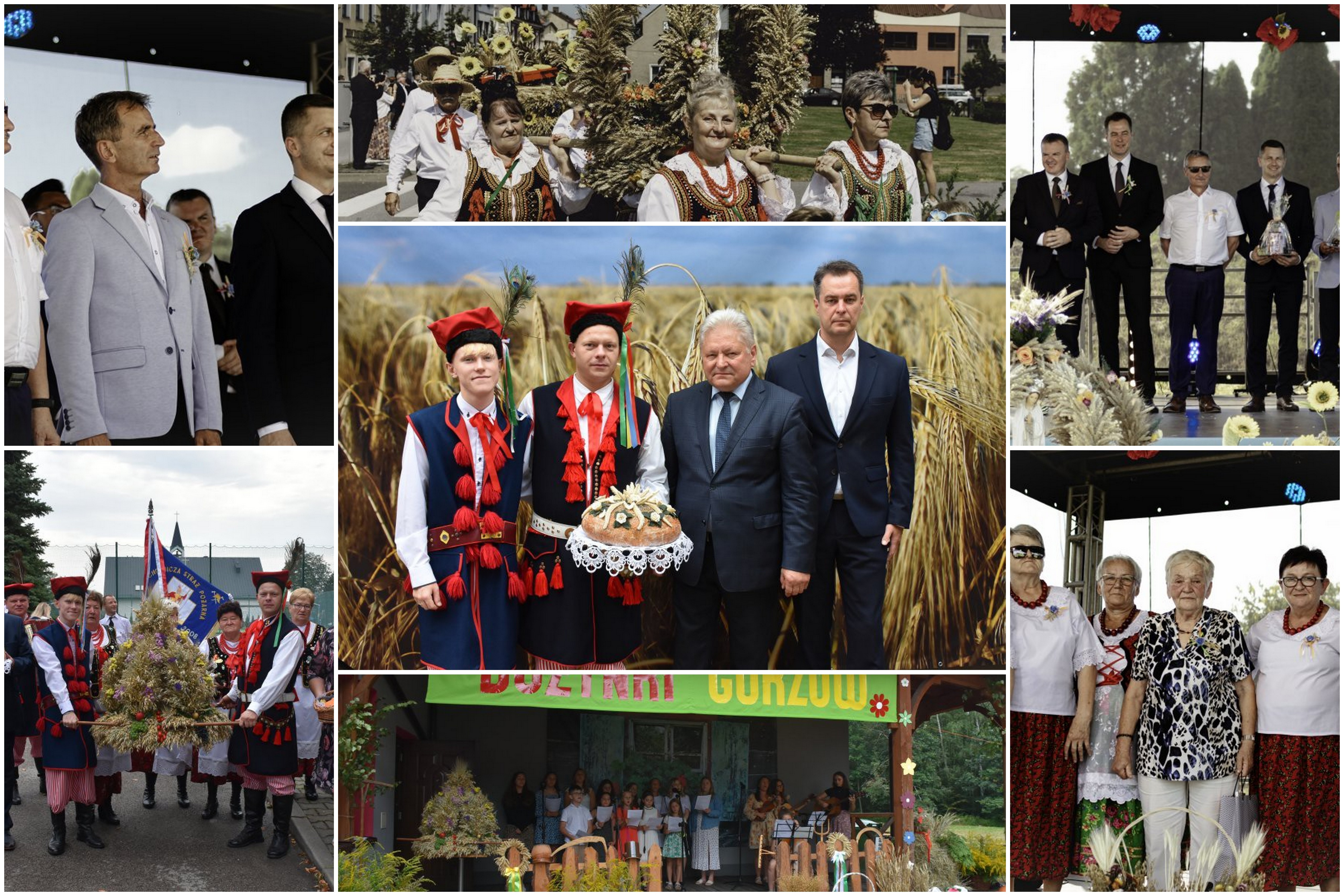 Kolaż ośmiu zdjęć z dożynek w Podolszu i Gorzowie