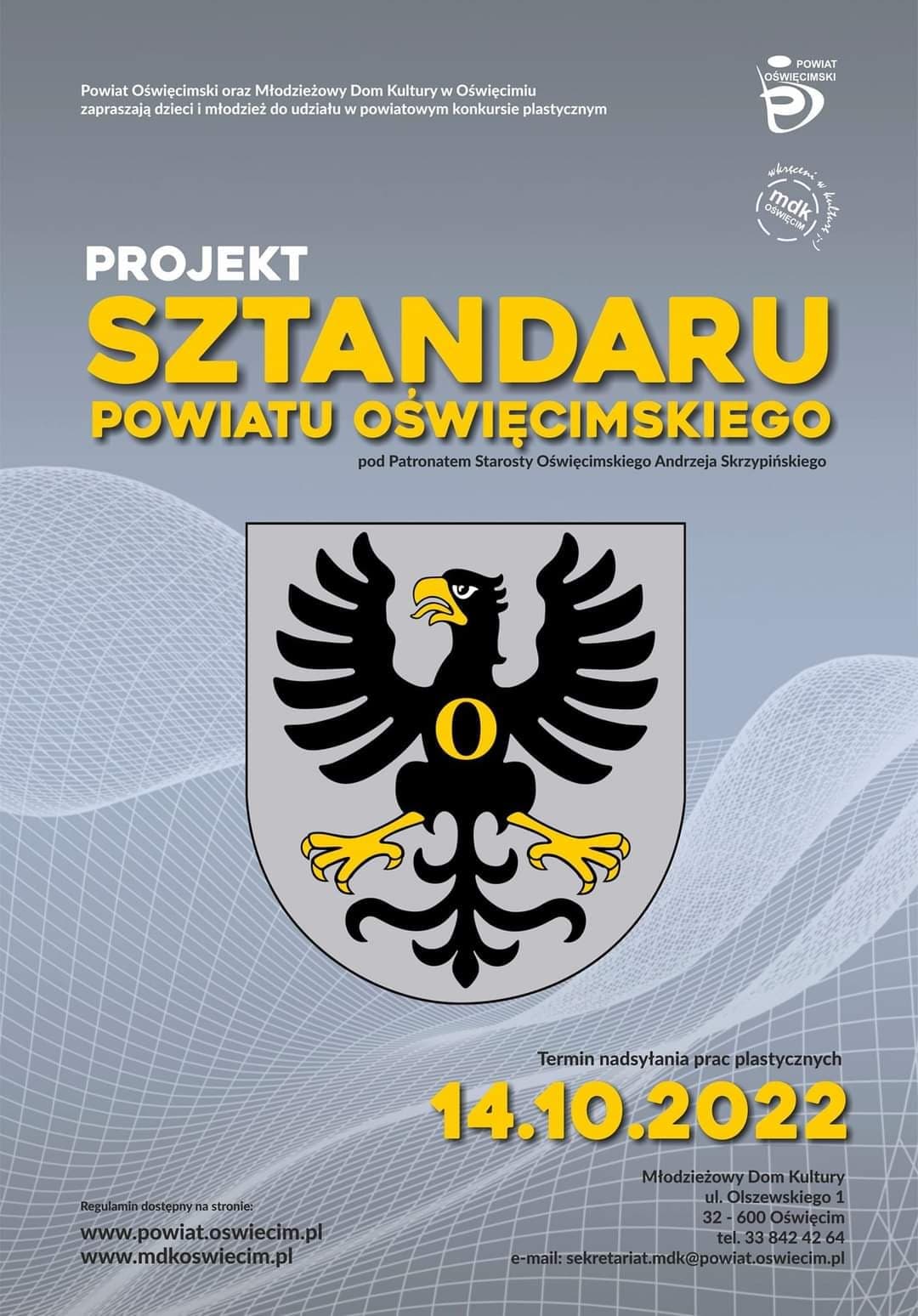 Grafika prezentująca powiatowego orła i napis Projekt Sztandaru Powiatu Oświęcimskiego.