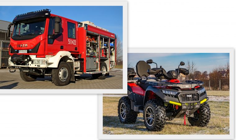 Wóz strażacki i quad