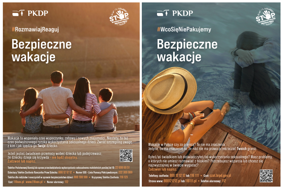 Grafika z twarzami dzieci i ostrzeżeniami przeciw działaniom pedofilów