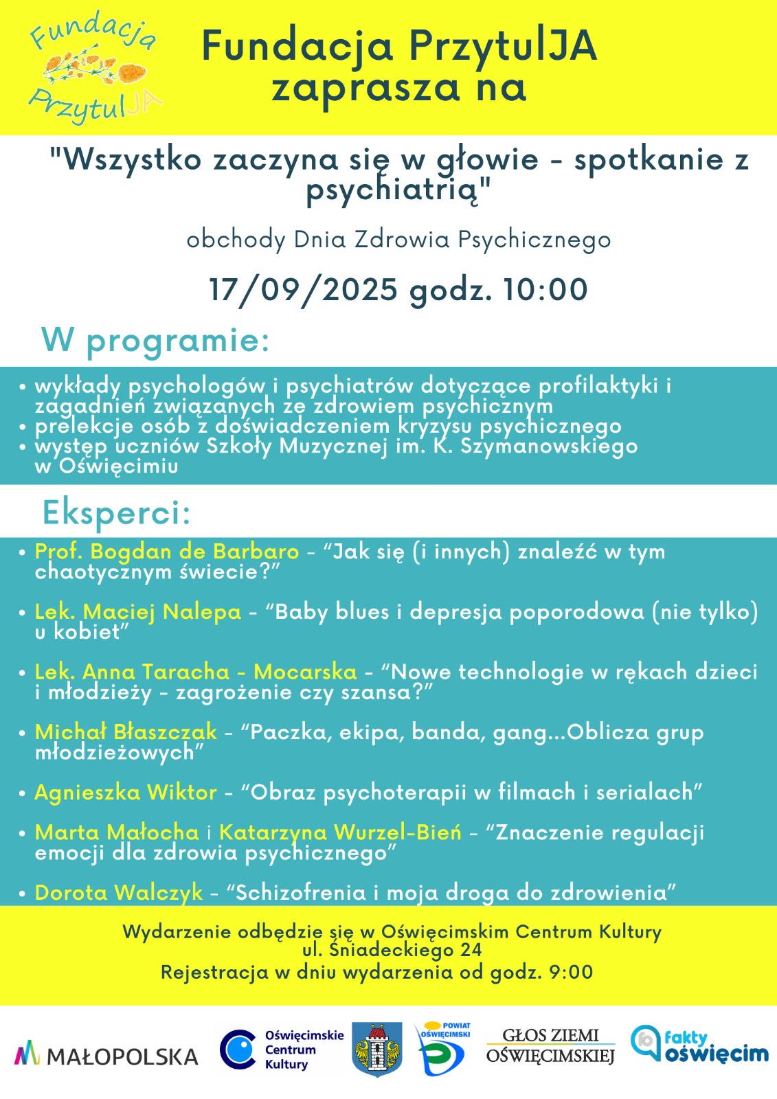Plakat promujący konferencję z wykazem gości i tematyką wykładów