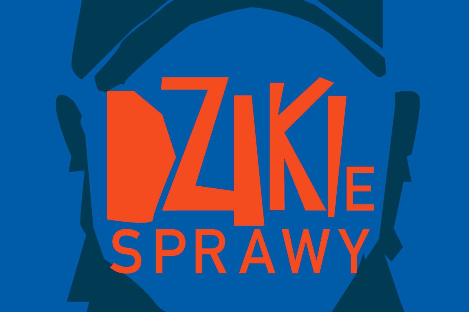 Na niebieski tle czarny zarys głowy i pomarańczowy napis Dzikie Sprawy