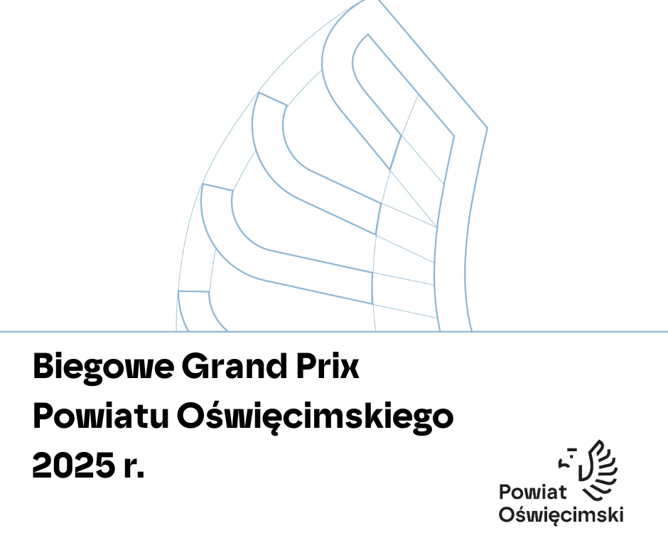 Grafika z niebieskimi elementami logo powiatu. 