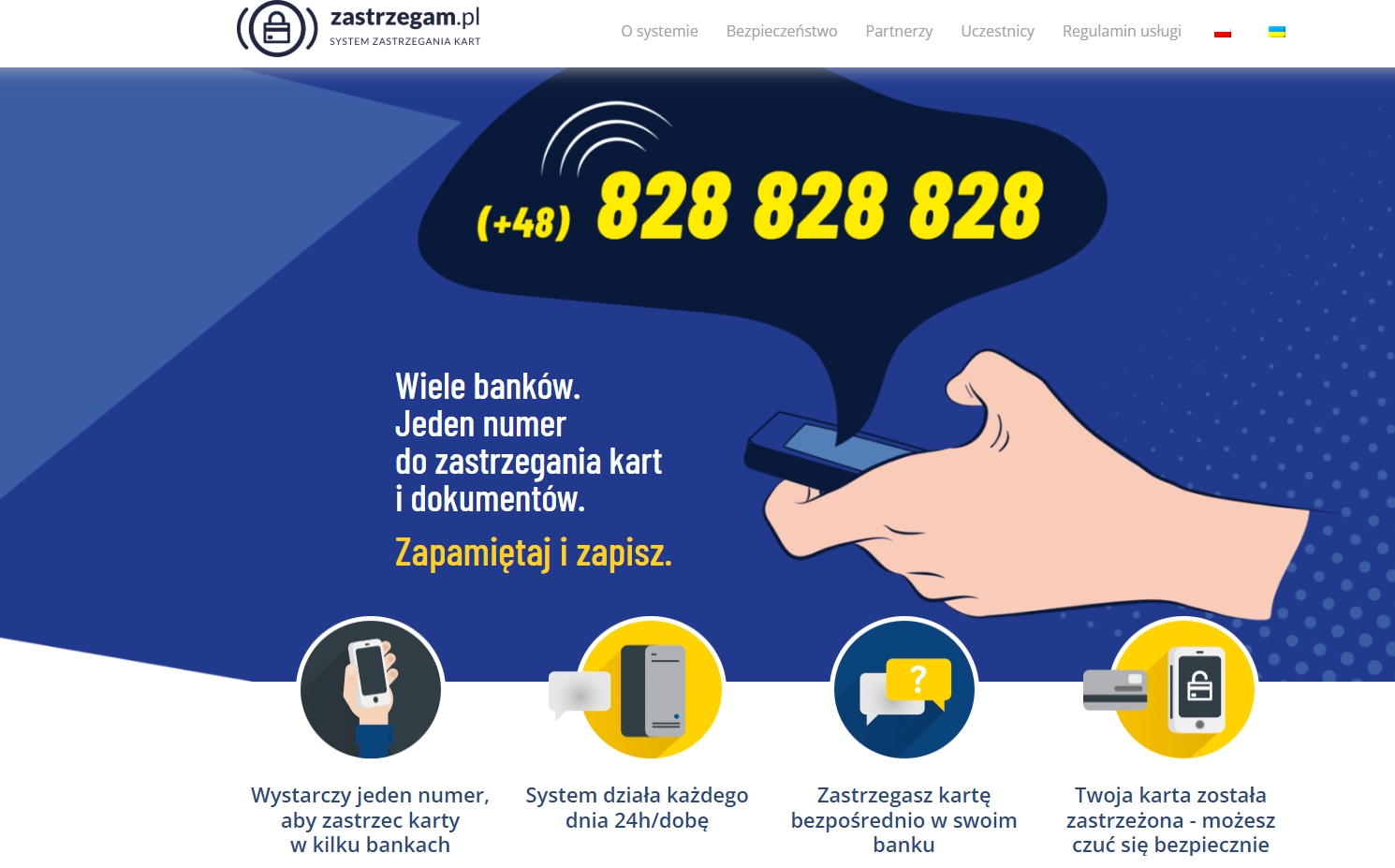 Grafika z numerem telefonu, pod którym można zastrzegać utracone dokumenty