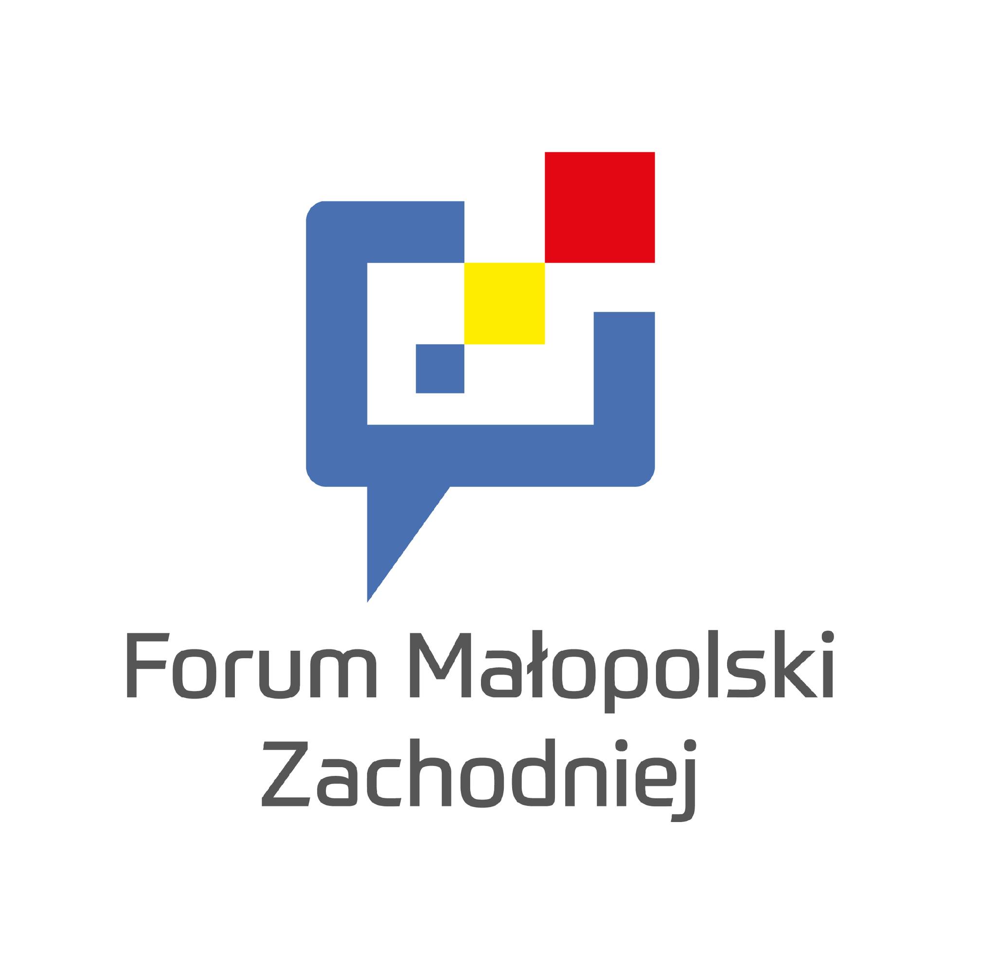 Na białym tle kolorowe logo i napis Forum Małopolski Zachodniej