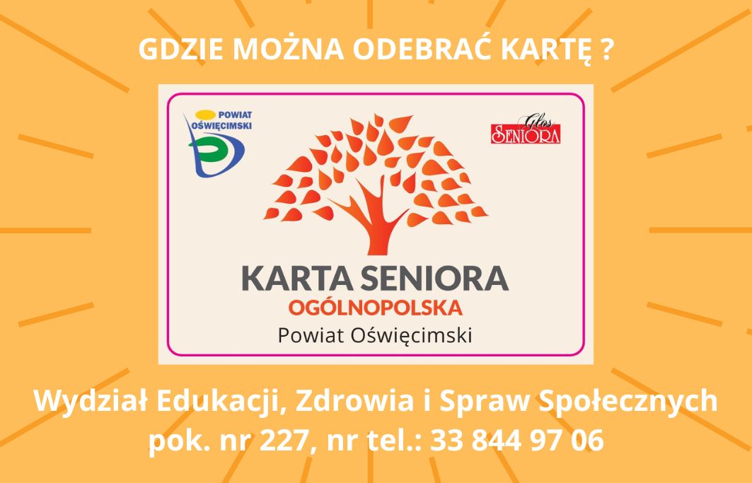 Grafika z informacją gdzie odebrać Kartę Seniora