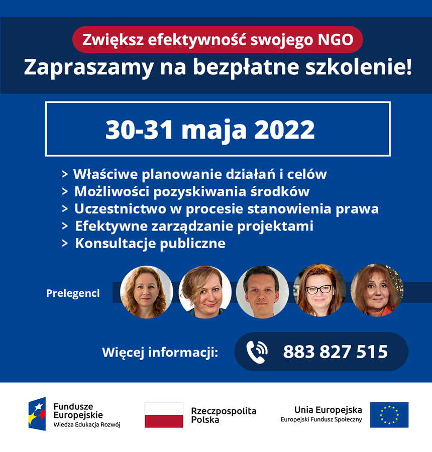 Grafika zachęcająca do uczestnictwa w szkoleniu dla organizacji pozarządowych.