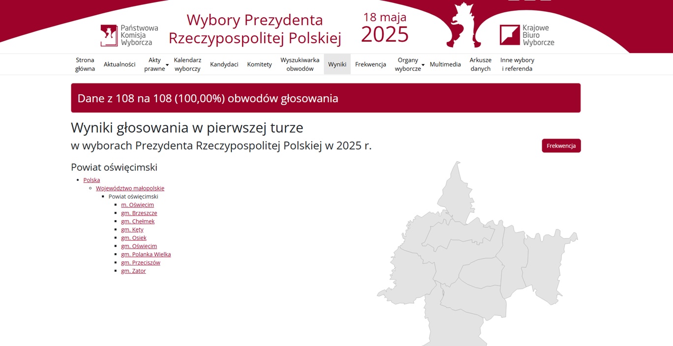 Screen strony internetowej Państwowej Komisji Wyborczej