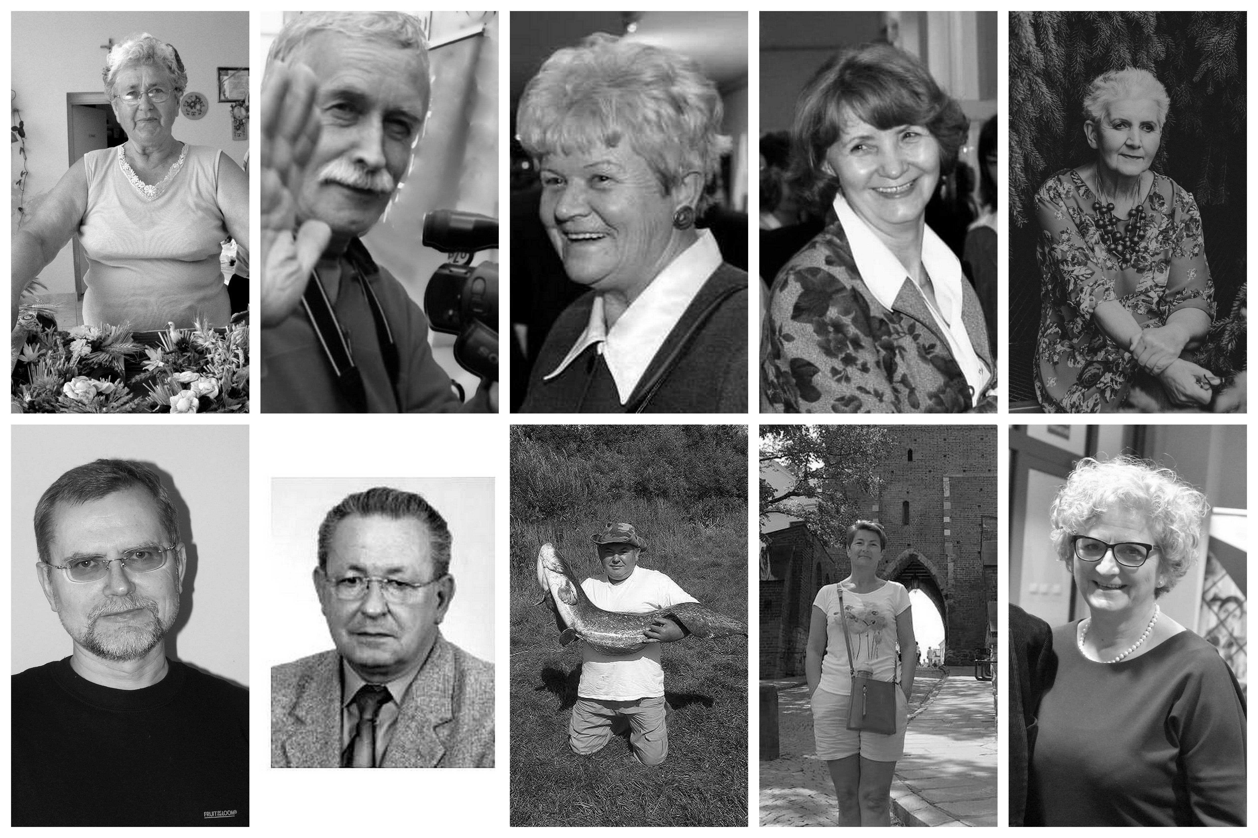 Kolaż czarno-białych zdjęć z sylwetkami znanych osób, które zmarły na przestrzeni ostatnich dwunastu miesięcy