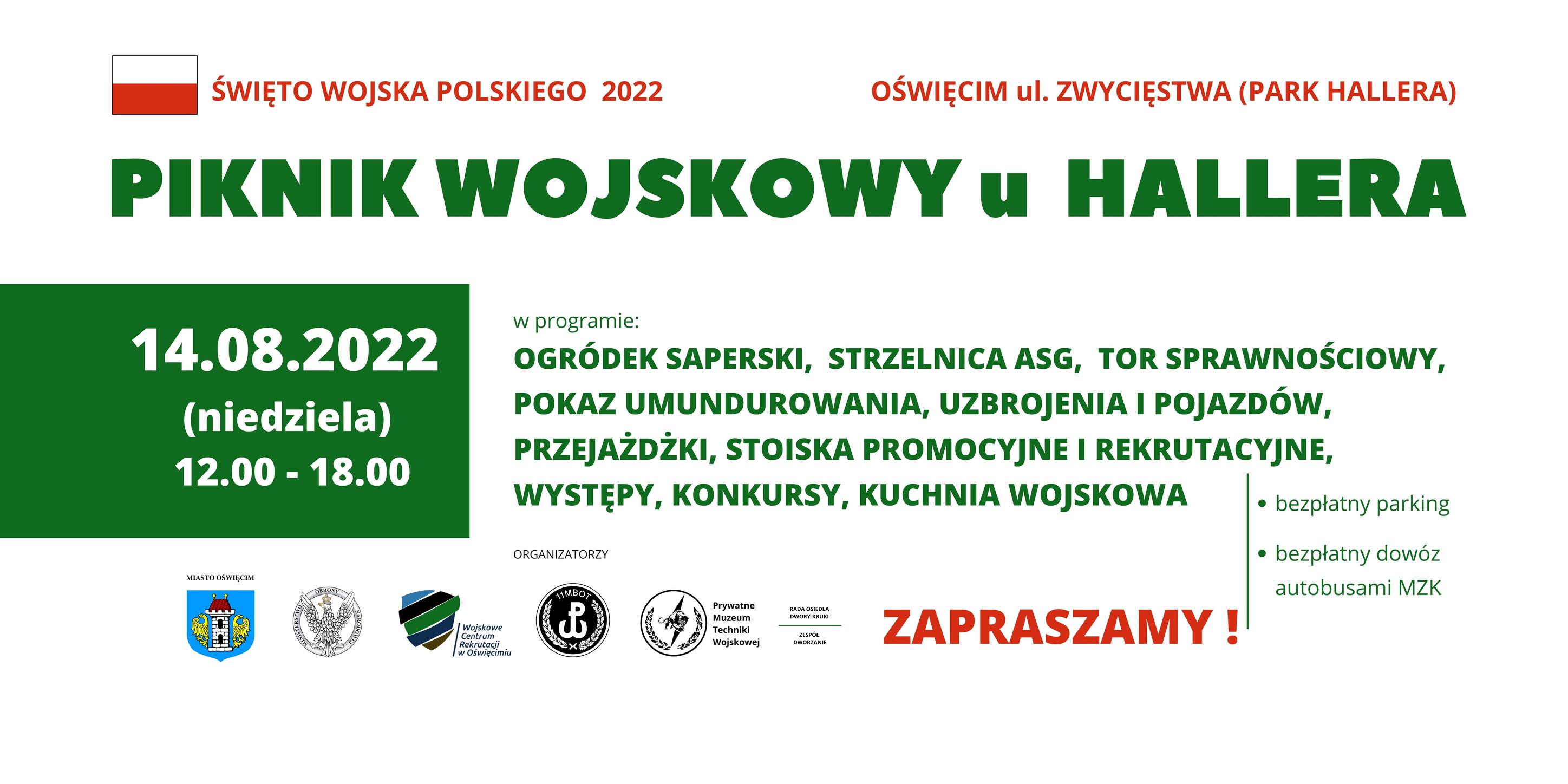 Na plakacie wymienione wszystkie atrakcje, jakie czekają na uczestników Piknkiku u Hallera w Dworach.
