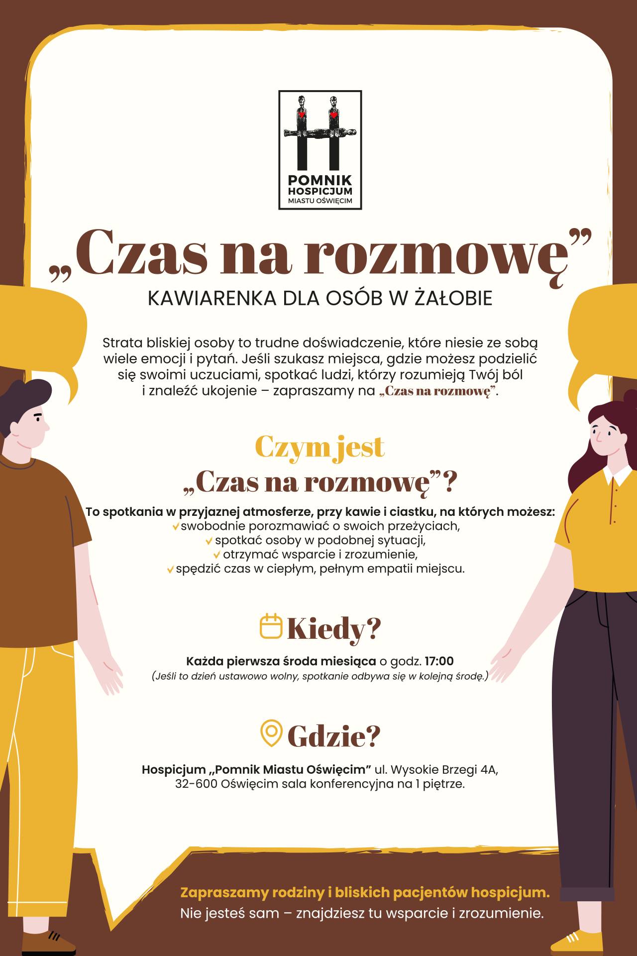 Plakat informujący o powstaniu kawiarenki dla osób w żałobie