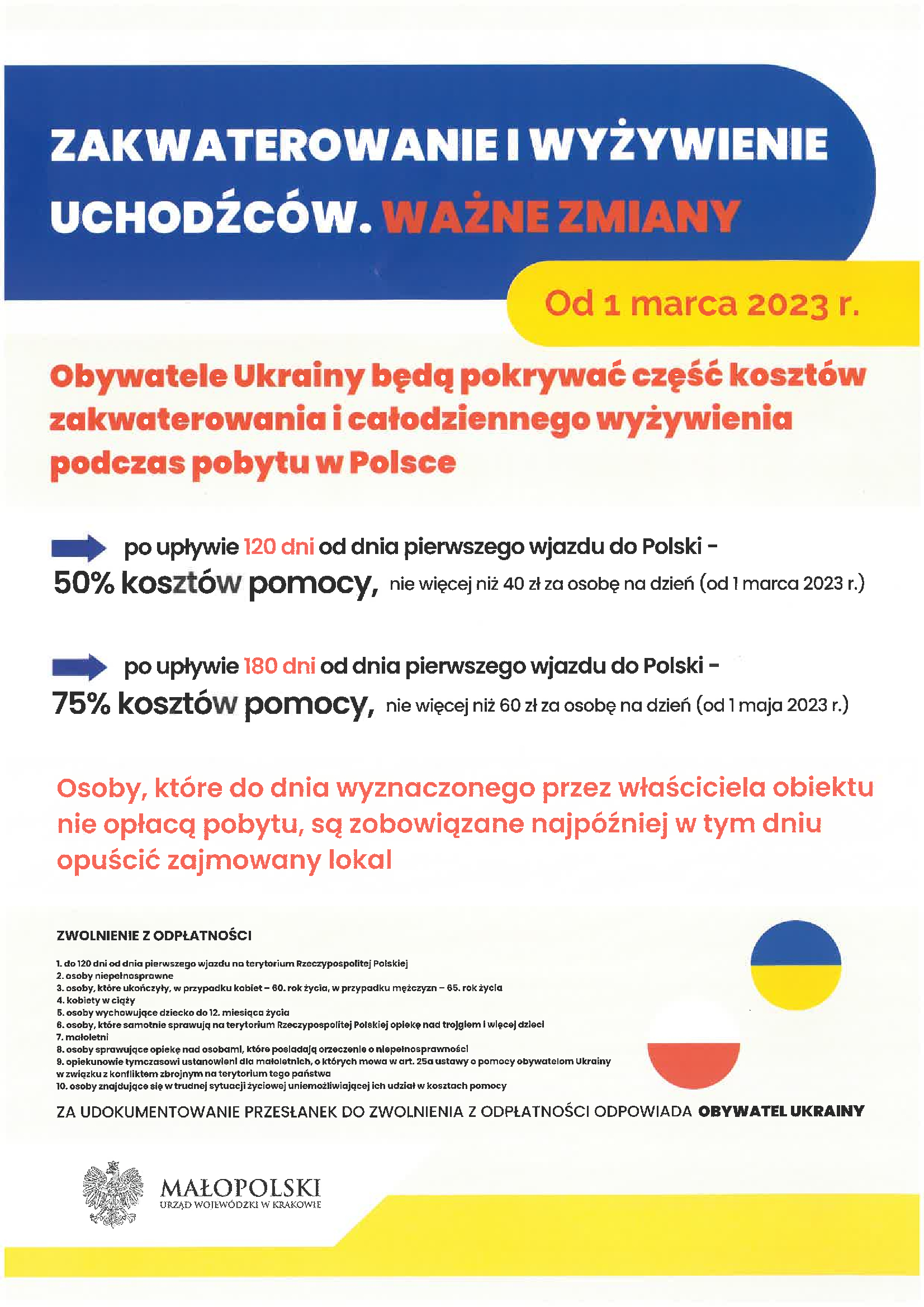Informacja dla obywateli Ukrainy w kwestii odpłatności za pobyt na terenie naszego kraju