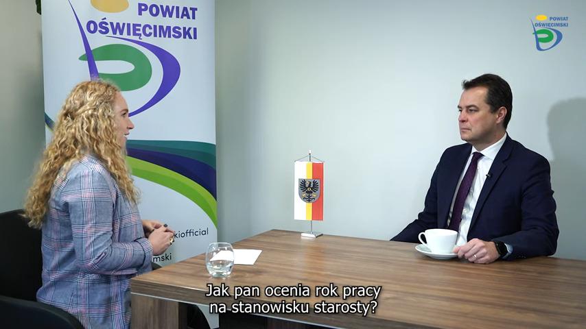Kadr z wywiadu przeprowadzonego ze starostą przez Agnieszkę Krzemień.