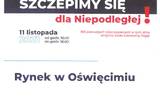 Plakat informujący o akcji szczepimy się dla Niepodległej. 11 listopada 2021 roku od godziny 10:00 do godziny 16:00 Rynek w Oświęcimiu. 100 pierwszych zaszczepionych osób w tym dniu otrzyma biało-czerwoną flagę!