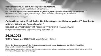 Obraz główny aktualności o tytule Zaproszenie na koncert upamiętniający 78. rocznicę wyzwolenia KL Auschwitz 