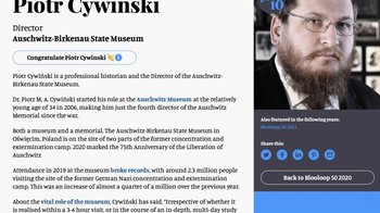 Obraz główny aktualności o tytule Dyrektor Muzeum Auschwitz wśród 10 najbardziej wpływowych ludzi świata muzeów 