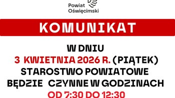 Obraz główny aktualności o tytule 3 kwietnia starostwo będzie czynne krócej 